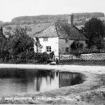 Photo of village pond - black and white - vintage